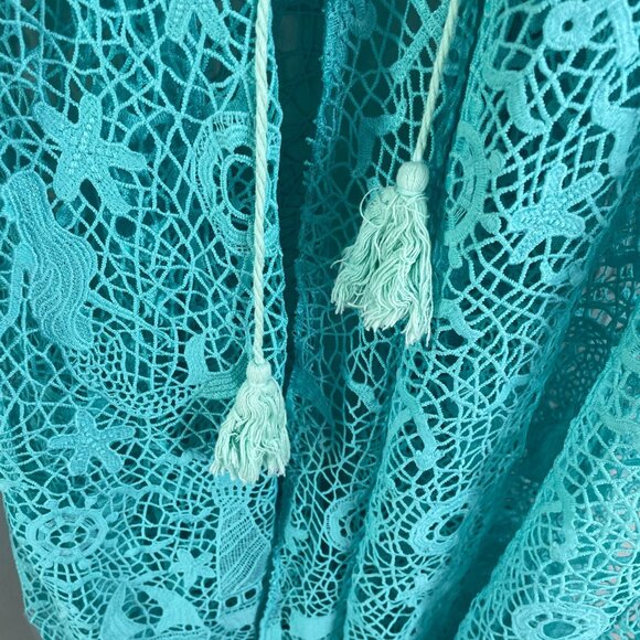 Antica Sartoria Giacomo Cinque Womens One Size Turquoise Crochet Maxi Cardigan - Picture 11 of 11